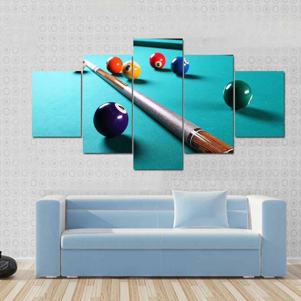 Billiard Table With Equipment Canvas Wall Art-5 Star-Gallery Wrap-62" x 32"-Tiaracle