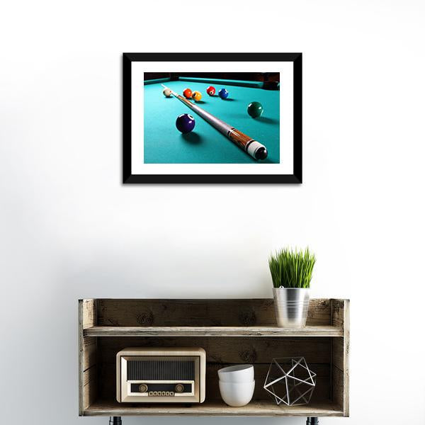 Billiard Table With Equipment Canvas Wall Art-1 Piece-Framed Print-20" x 16"-Tiaracle