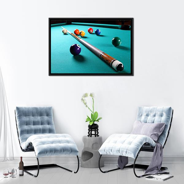 Billiard Table With Equipment Canvas Wall Art-3 Horizontal-Gallery Wrap-25" x 16"-Tiaracle