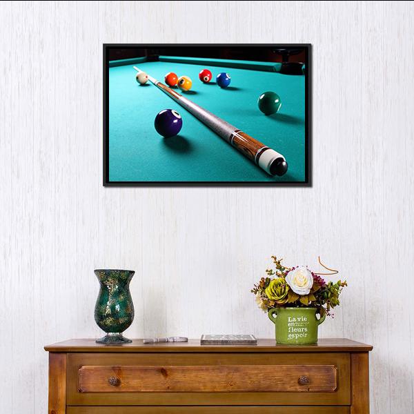 Billiard Table With Equipment Canvas Wall Art-1 Piece-Floating Frame-24" x 16"-Tiaracle