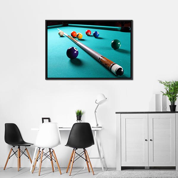 Billiard Table With Equipment Canvas Wall Art-3 Horizontal-Gallery Wrap-25" x 16"-Tiaracle