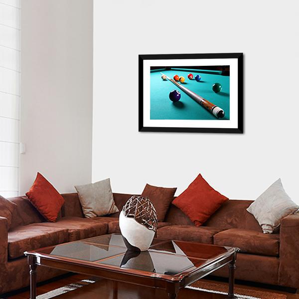 Billiard Table With Equipment Canvas Wall Art-3 Horizontal-Gallery Wrap-25" x 16"-Tiaracle