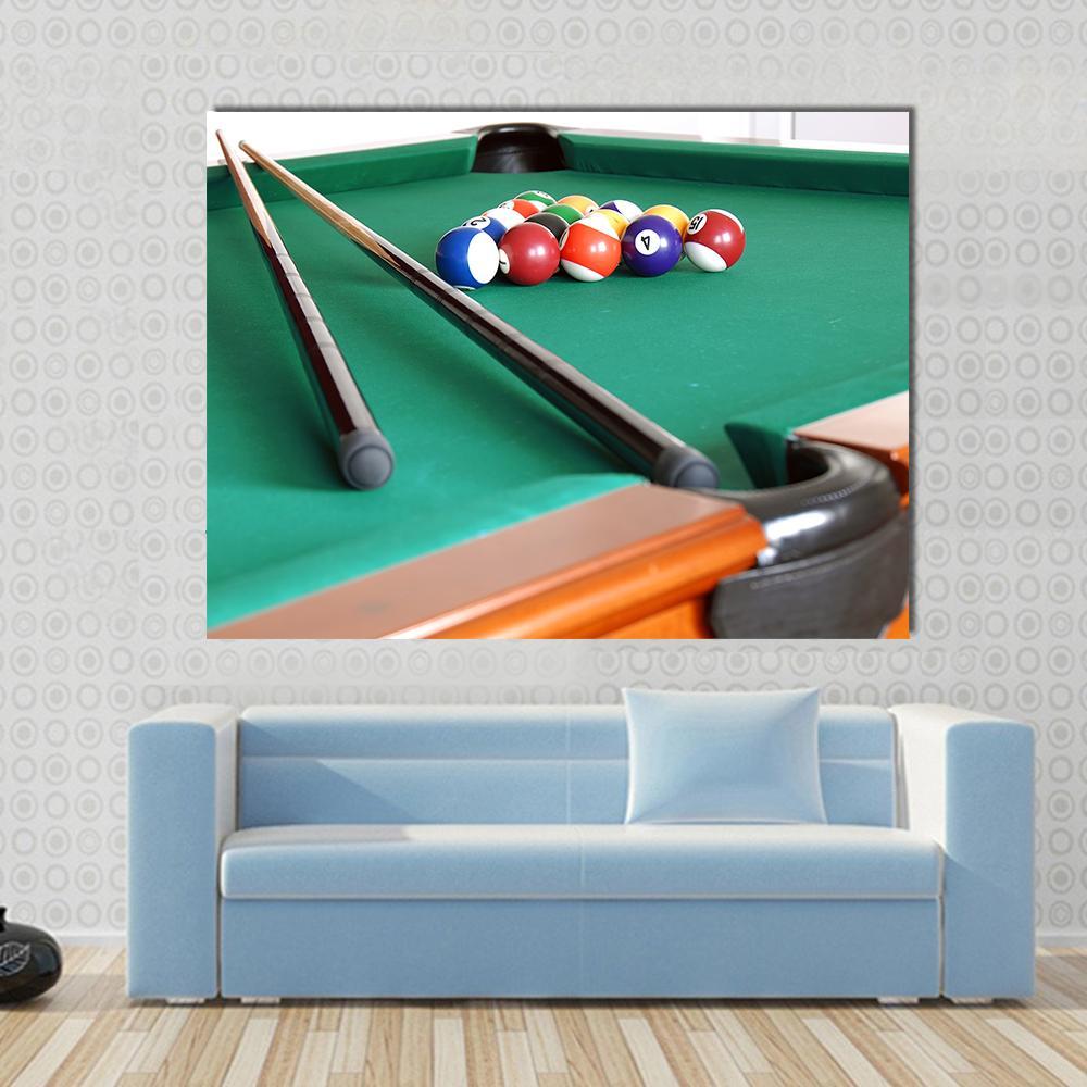 Snooker Balls & Cue Canvas Wall Art-1 Piece-Gallery Wrap-48" x 32"-Tiaracle