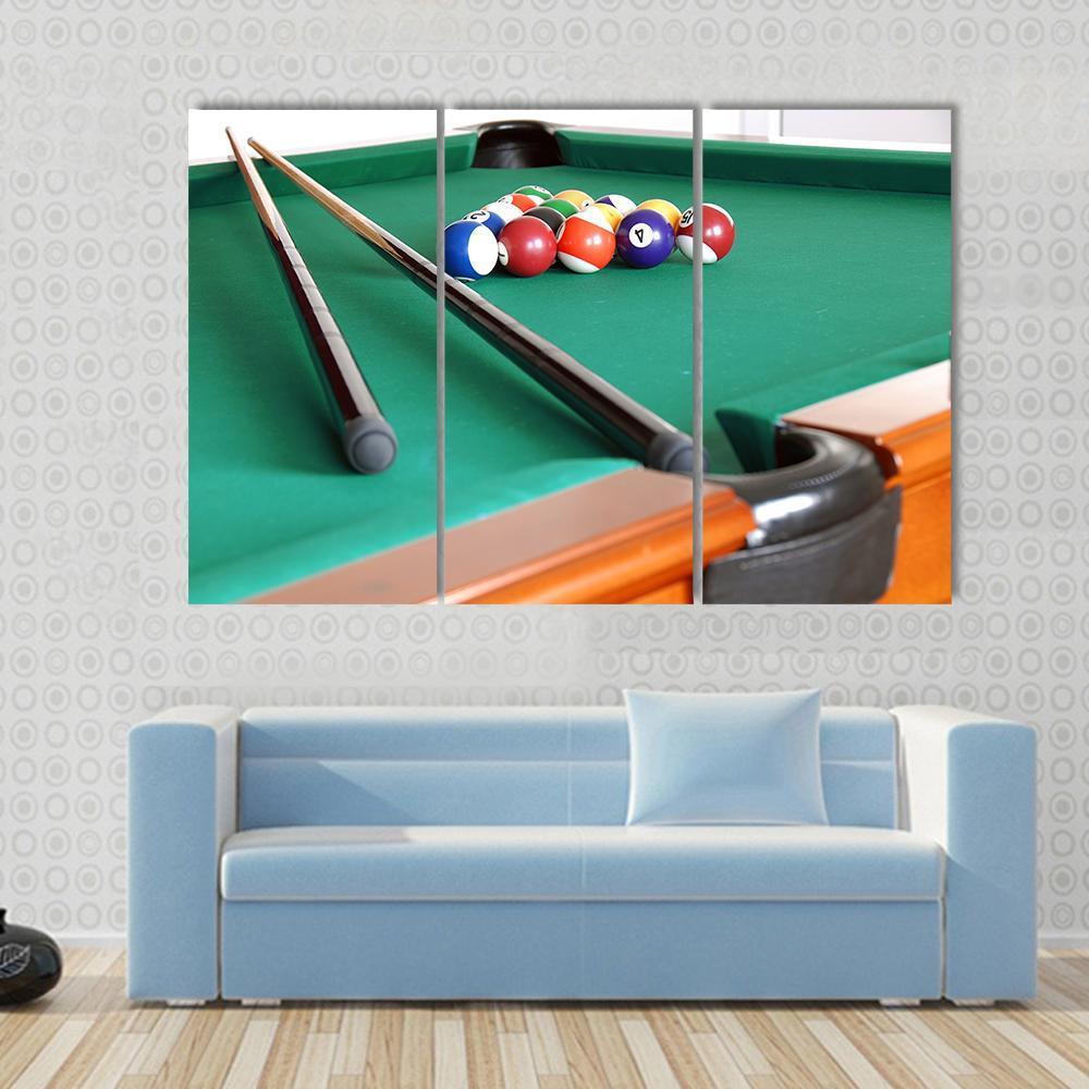 Snooker Balls & Cue Canvas Wall Art-3 Horizontal-Gallery Wrap-37" x 24"-Tiaracle