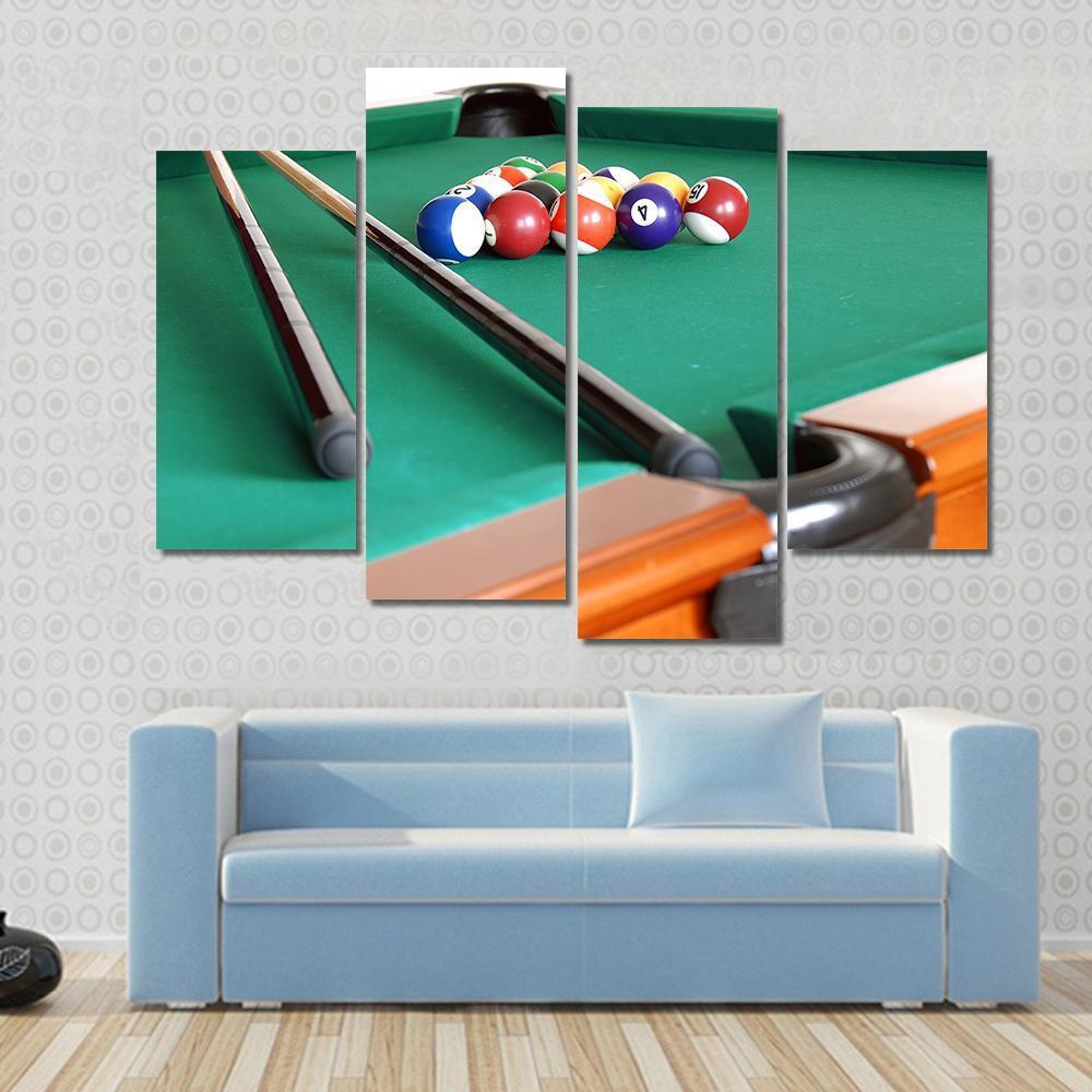 Snooker Balls & Cue Canvas Wall Art-4 Pop-Gallery Wrap-50" x 32"-Tiaracle