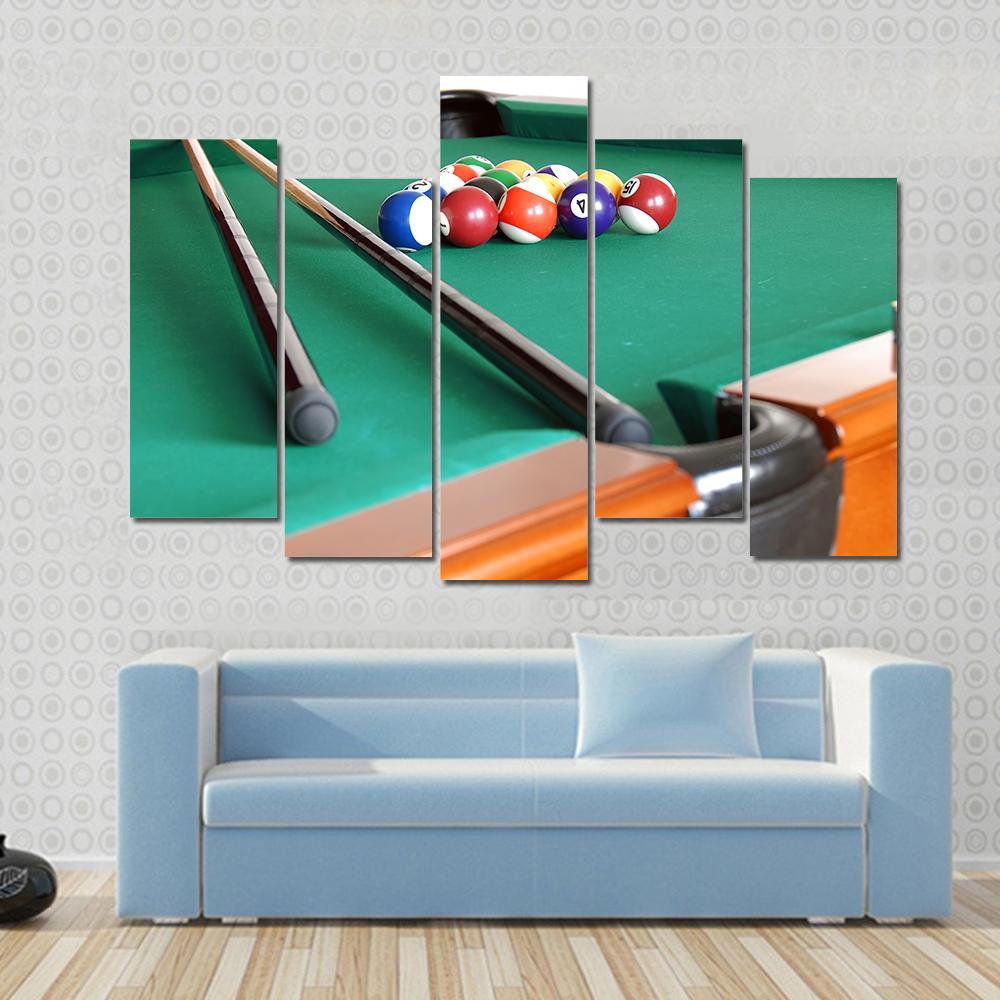 Snooker Balls & Cue Canvas Wall Art-5 Pop-Gallery Wrap-47" x 32"-Tiaracle