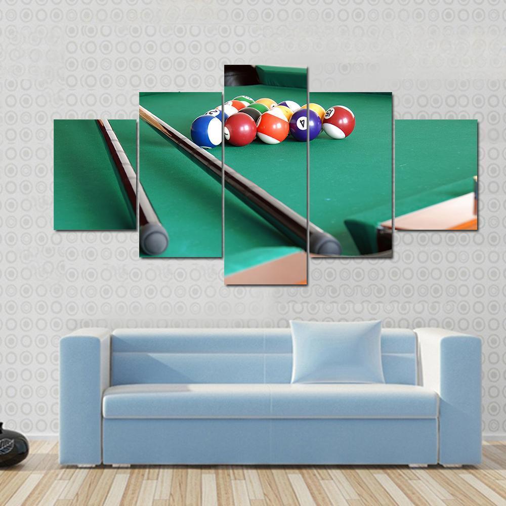 Snooker Balls & Cue Canvas Wall Art-5 Star-Gallery Wrap-62" x 32"-Tiaracle