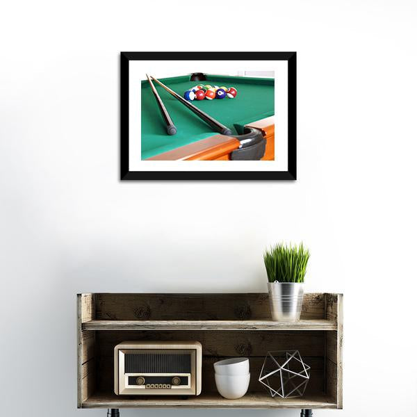 Snooker Balls & Cue Canvas Wall Art-1 Piece-Framed Print-20" x 16"-Tiaracle