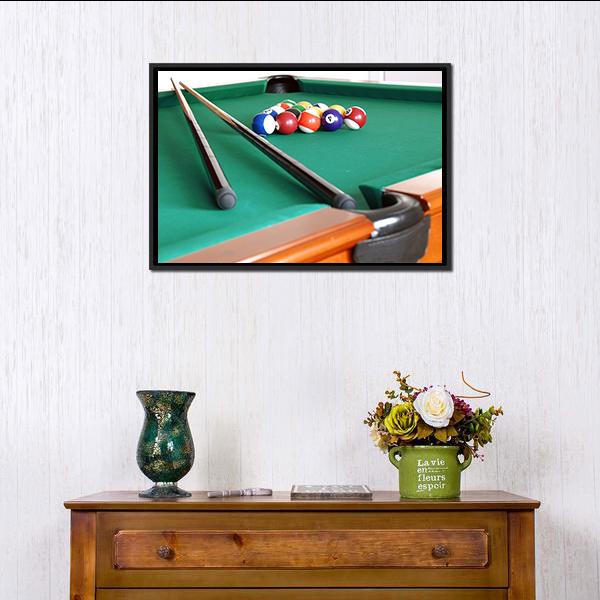 Snooker Balls & Cue Canvas Wall Art-1 Piece-Floating Frame-24" x 16"-Tiaracle