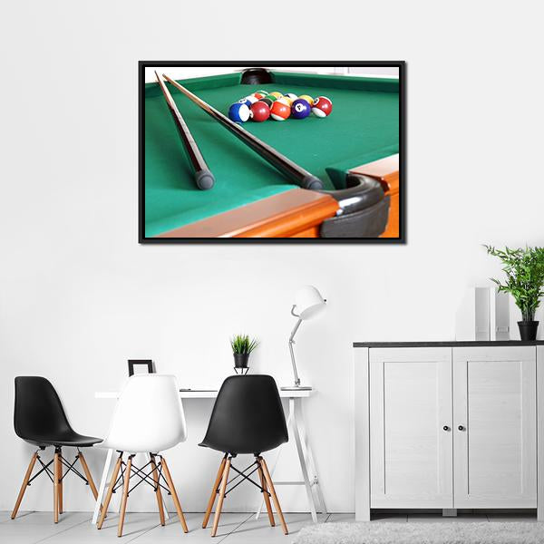 Snooker Balls & Cue Canvas Wall Art-3 Horizontal-Gallery Wrap-25" x 16"-Tiaracle