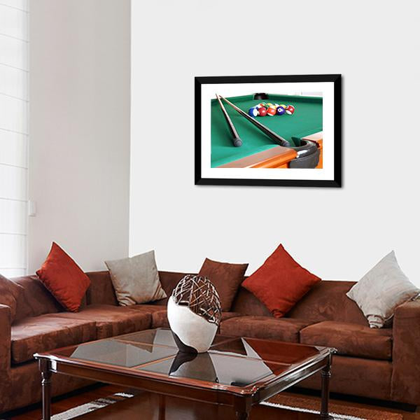 Snooker Balls & Cue Canvas Wall Art-3 Horizontal-Gallery Wrap-25" x 16"-Tiaracle