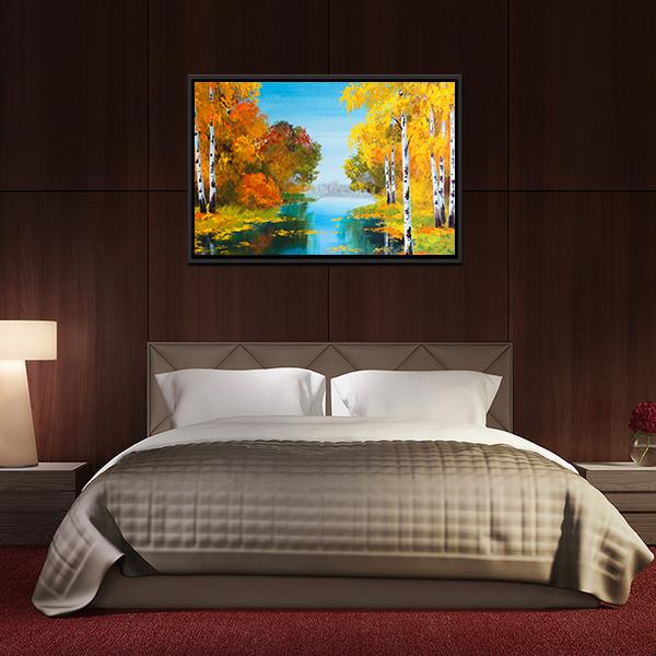 Birch Forest With River Canvas Wall Art-3 Horizontal-Gallery Wrap-25" x 16"-Tiaracle