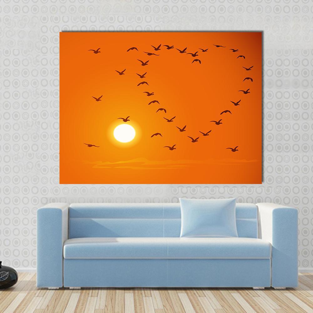 Birds In Heart Shape Canvas Wall Art-1 Piece-Gallery Wrap-48" x 32"-Tiaracle