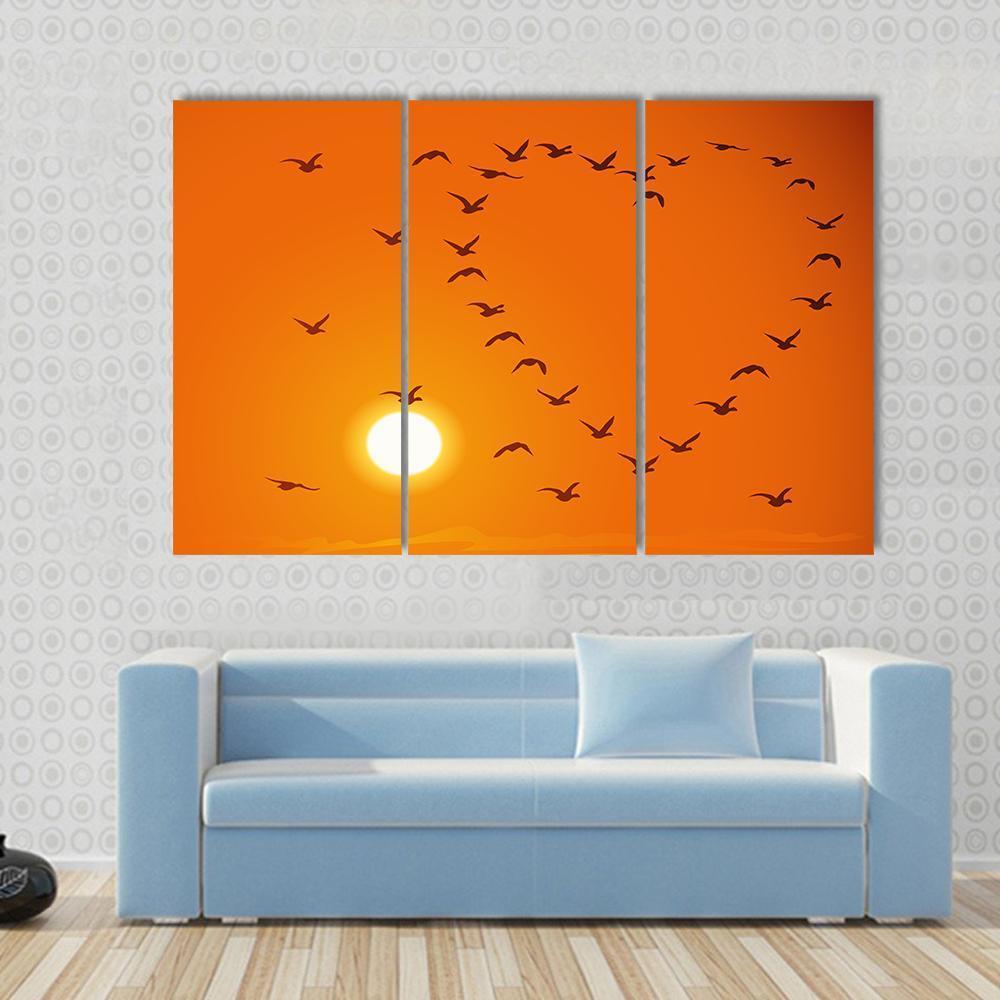 Birds In Heart Shape Canvas Wall Art-3 Horizontal-Gallery Wrap-37" x 24"-Tiaracle