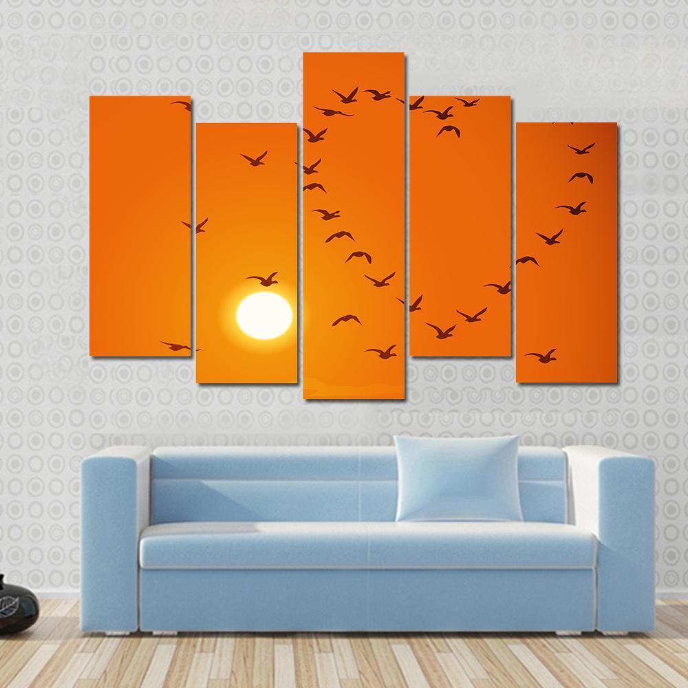 Birds In Heart Shape Canvas Wall Art-5 Pop-Gallery Wrap-47" x 32"-Tiaracle