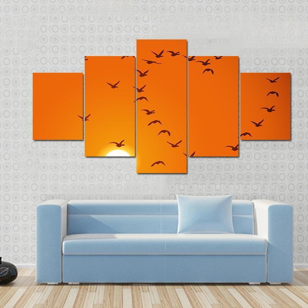 Birds In Heart Shape Canvas Wall Art-5 Star-Gallery Wrap-62" x 32"-Tiaracle