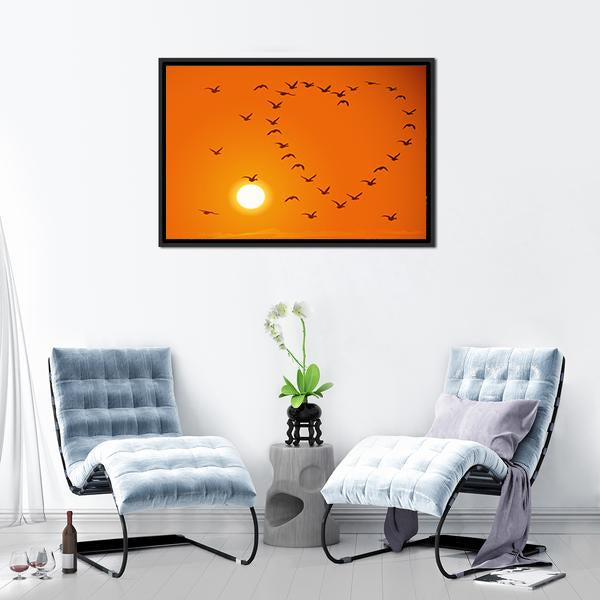 Birds In Heart Shape Canvas Wall Art-3 Horizontal-Gallery Wrap-25" x 16"-Tiaracle