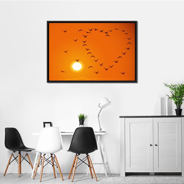 Birds In Heart Shape Canvas Wall Art-3 Horizontal-Gallery Wrap-25" x 16"-Tiaracle