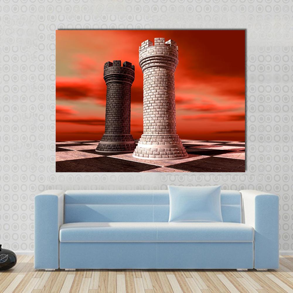 Black & White Castle Chess Piece Canvas Wall Art-1 Piece-Gallery Wrap-48" x 32"-Tiaracle