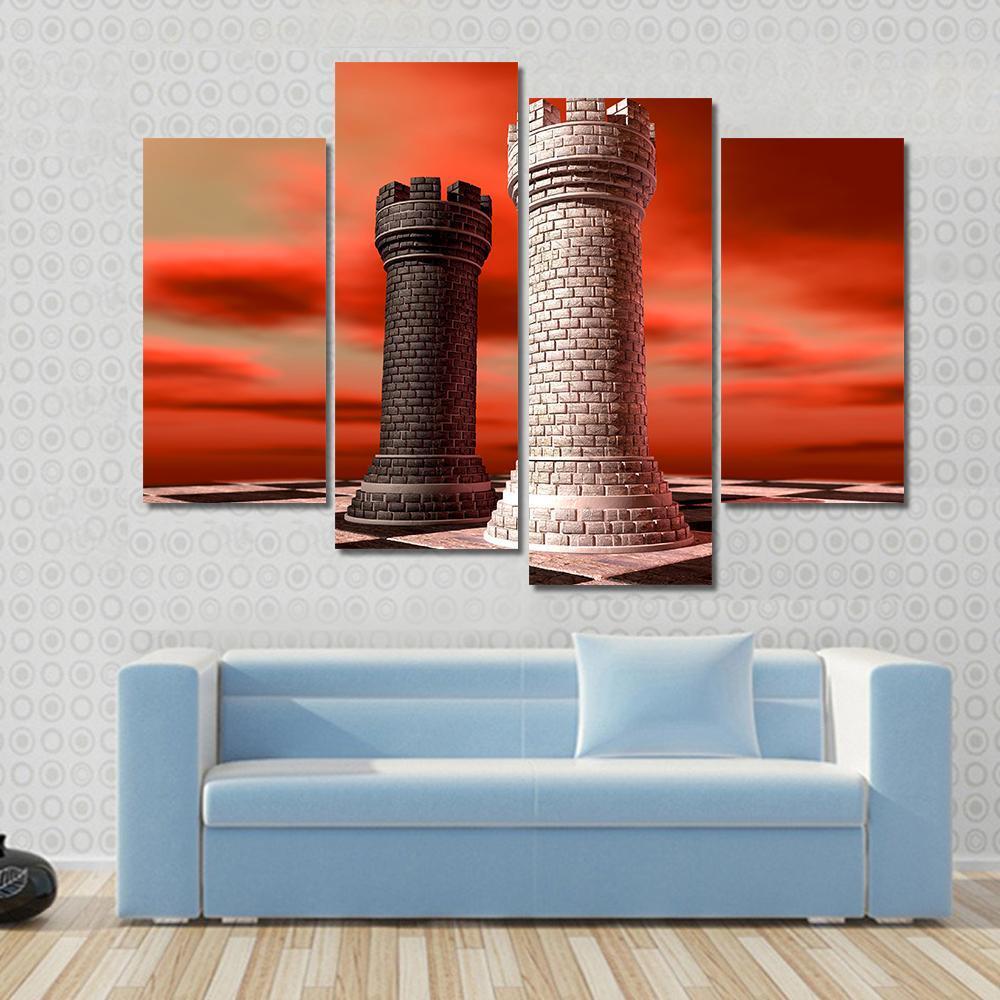 Black & White Castle Chess Piece Canvas Wall Art-4 Pop-Gallery Wrap-50" x 32"-Tiaracle