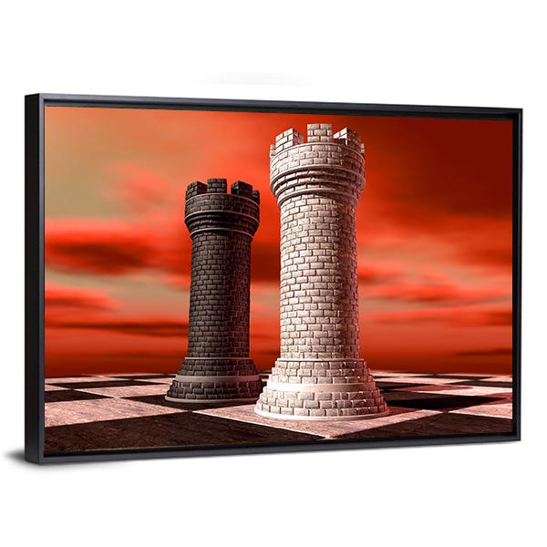 Black & White Castle Chess Piece Canvas Wall Art-3 Horizontal-Gallery Wrap-25" x 16"-Tiaracle