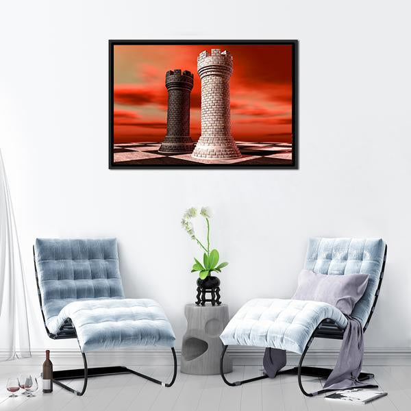 Black & White Castle Chess Piece Canvas Wall Art-3 Horizontal-Gallery Wrap-25" x 16"-Tiaracle