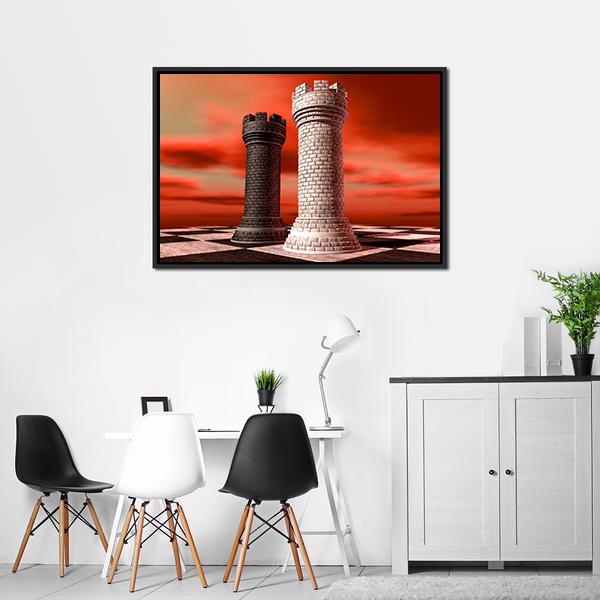 Black & White Castle Chess Piece Canvas Wall Art-3 Horizontal-Gallery Wrap-25" x 16"-Tiaracle