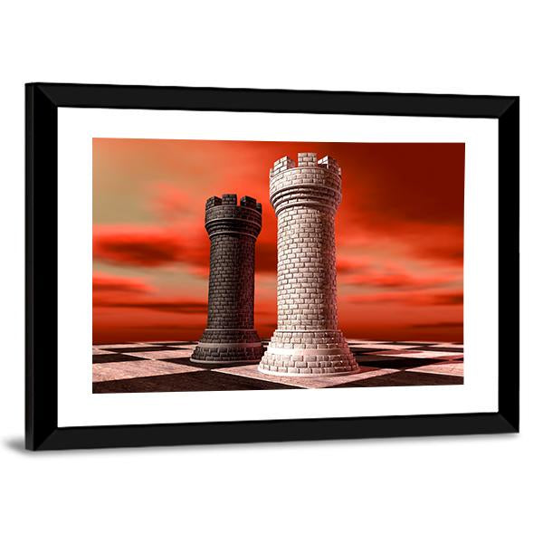 Black & White Castle Chess Piece Canvas Wall Art-3 Horizontal-Gallery Wrap-25" x 16"-Tiaracle