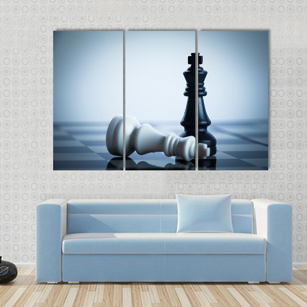 Black & White Chess Canvas Wall Art-3 Horizontal-Gallery Wrap-37" x 24"-Tiaracle