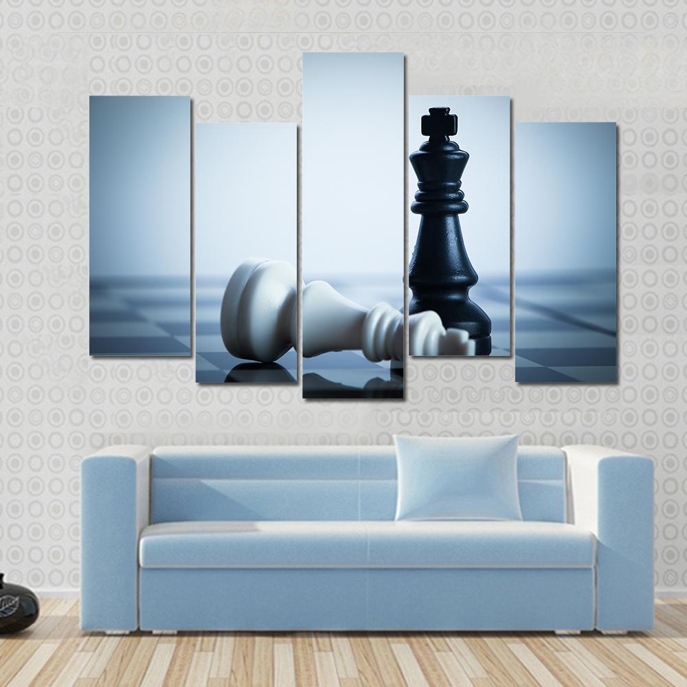 Black & White Chess Canvas Wall Art-5 Pop-Gallery Wrap-47" x 32"-Tiaracle