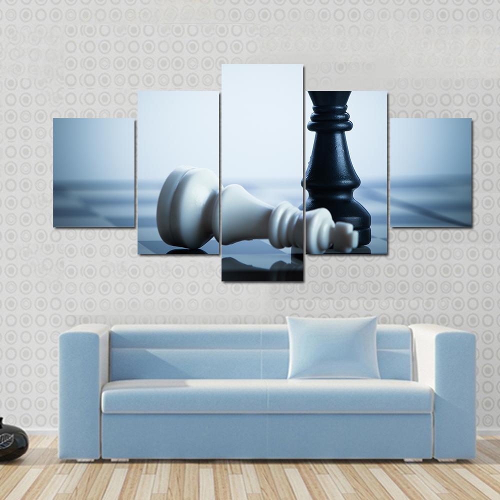 Black & White Chess Canvas Wall Art-5 Star-Gallery Wrap-62" x 32"-Tiaracle