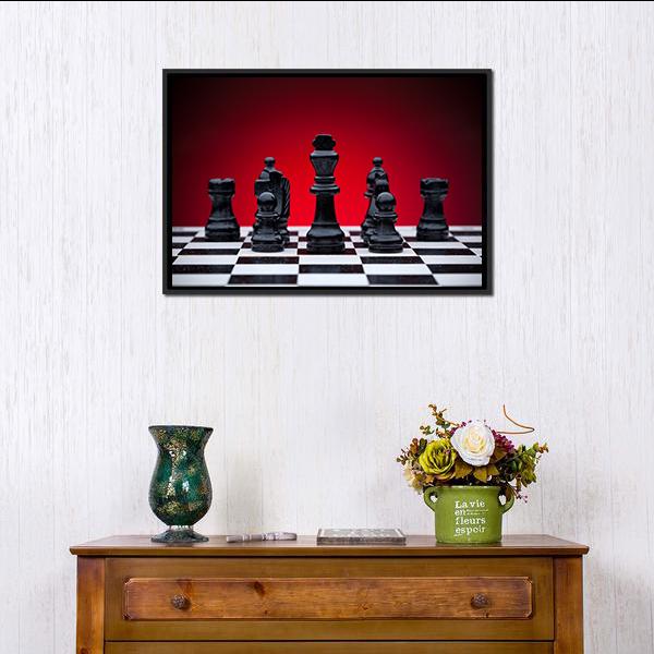 Black Chess Pieces Canvas Wall Art-1 Piece-Floating Frame-24" x 16"-Tiaracle