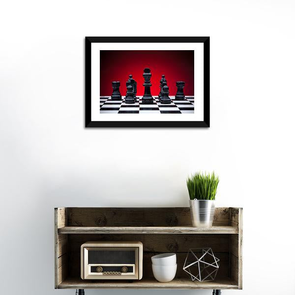 Black Chess Pieces Canvas Wall Art-1 Piece-Framed Print-20" x 16"-Tiaracle