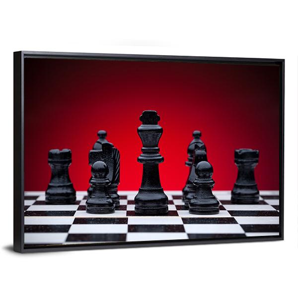 Black Chess Pieces Canvas Wall Art-3 Horizontal-Gallery Wrap-25" x 16"-Tiaracle