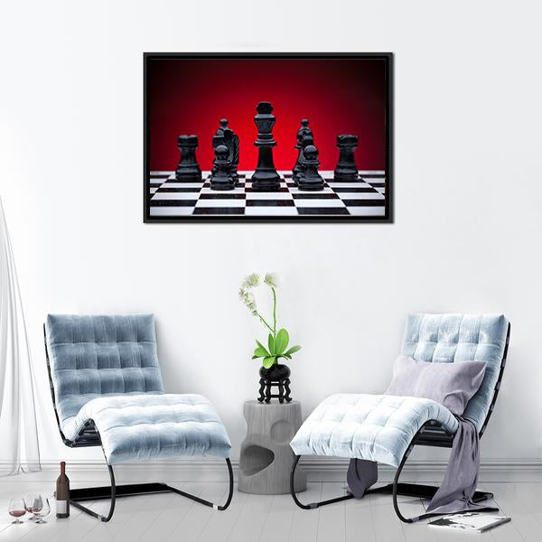 Black Chess Pieces Canvas Wall Art-3 Horizontal-Gallery Wrap-25" x 16"-Tiaracle