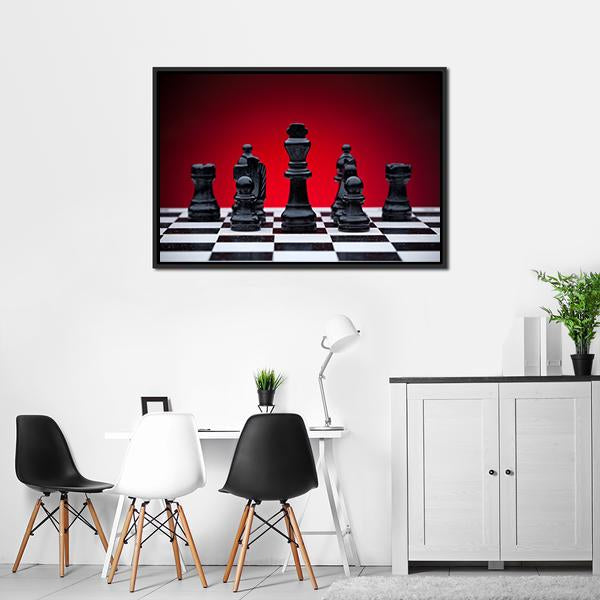 Black Chess Pieces Canvas Wall Art-3 Horizontal-Gallery Wrap-25" x 16"-Tiaracle