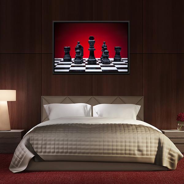 Black Chess Pieces Canvas Wall Art-3 Horizontal-Gallery Wrap-25" x 16"-Tiaracle