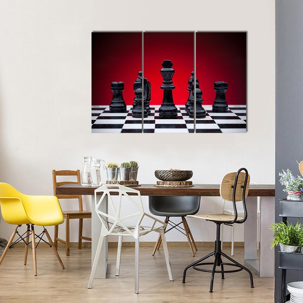 Black Chess Pieces Canvas Wall Art-3 Horizontal-Gallery Wrap-37" x 24"-Tiaracle