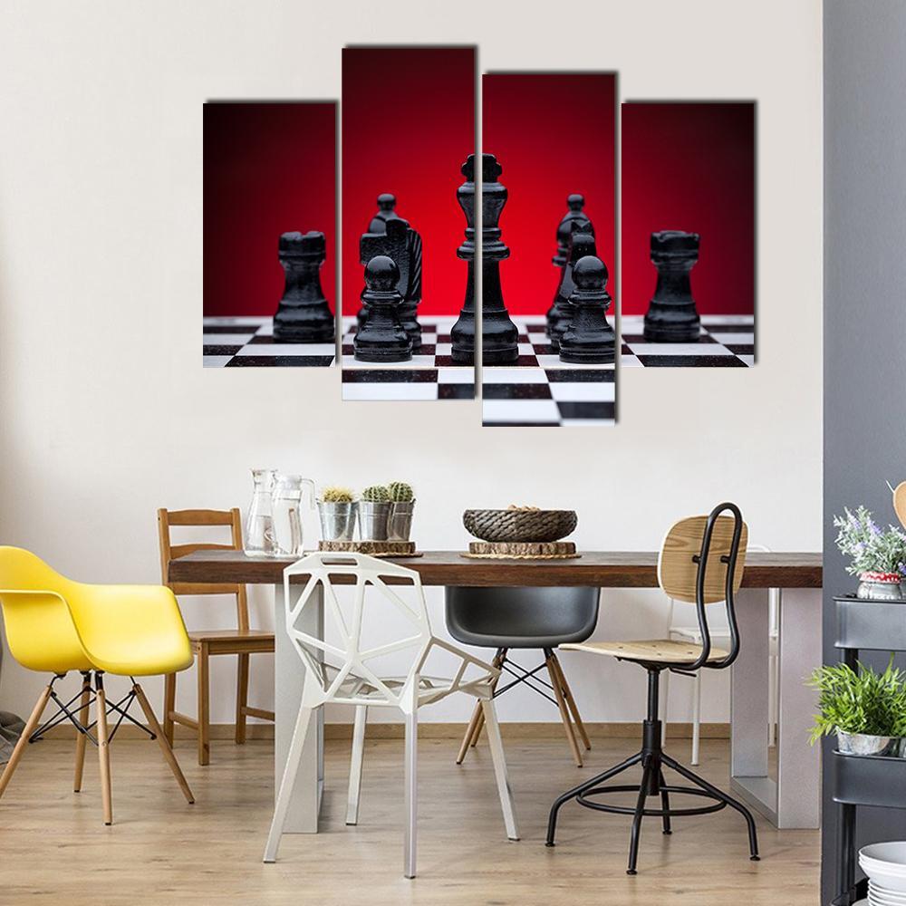 Black Chess Pieces Canvas Wall Art-4 Pop-Gallery Wrap-50" x 32"-Tiaracle