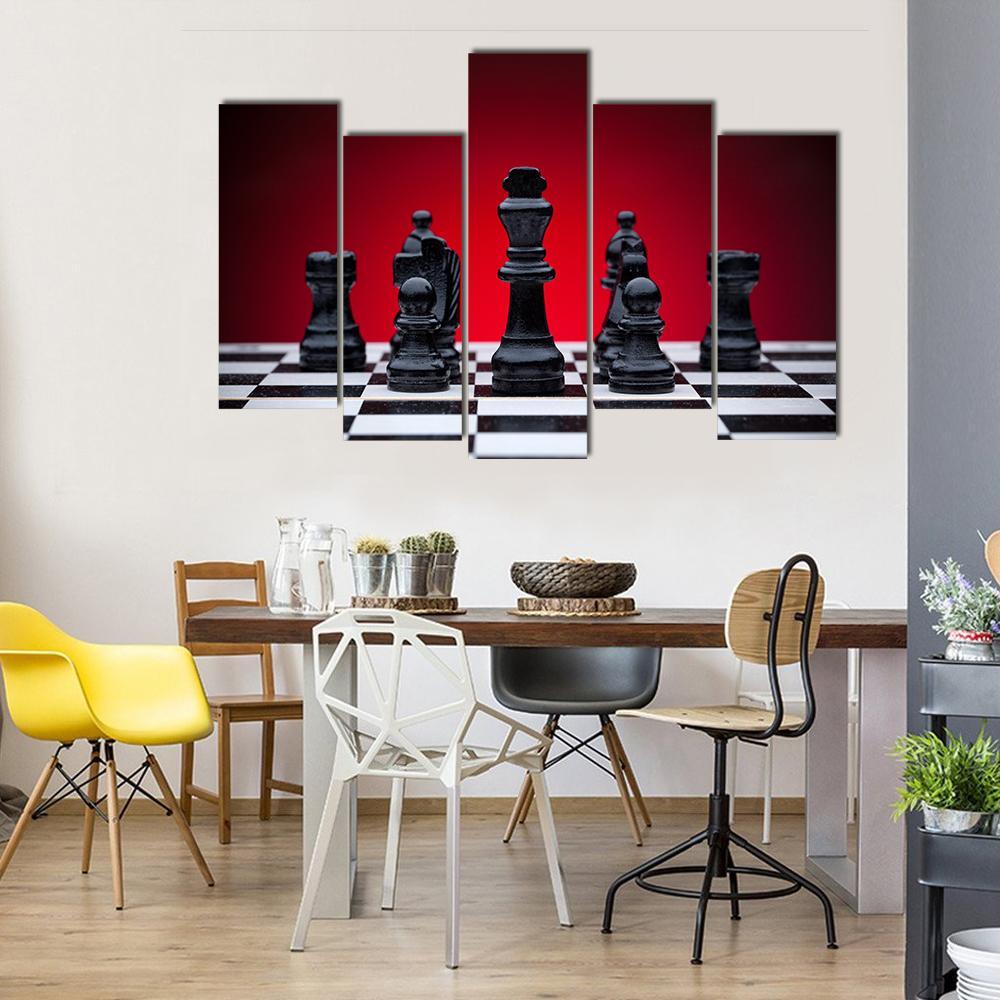 Black Chess Pieces Canvas Wall Art-5 Pop-Gallery Wrap-47" x 32"-Tiaracle