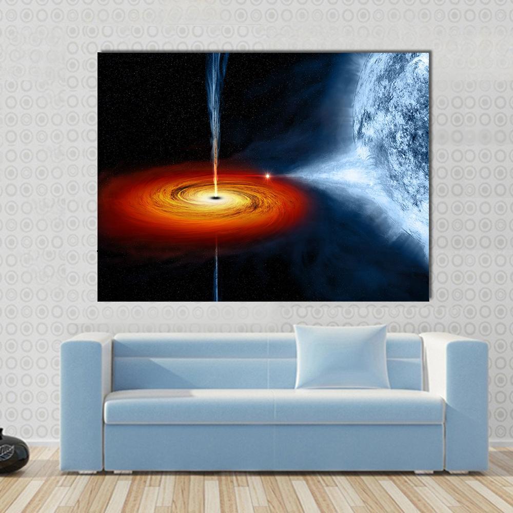 Black Hole Sucking Big White Dwarf Canvas Wall Art-1 Piece-Gallery Wrap-48" x 32"-Tiaracle