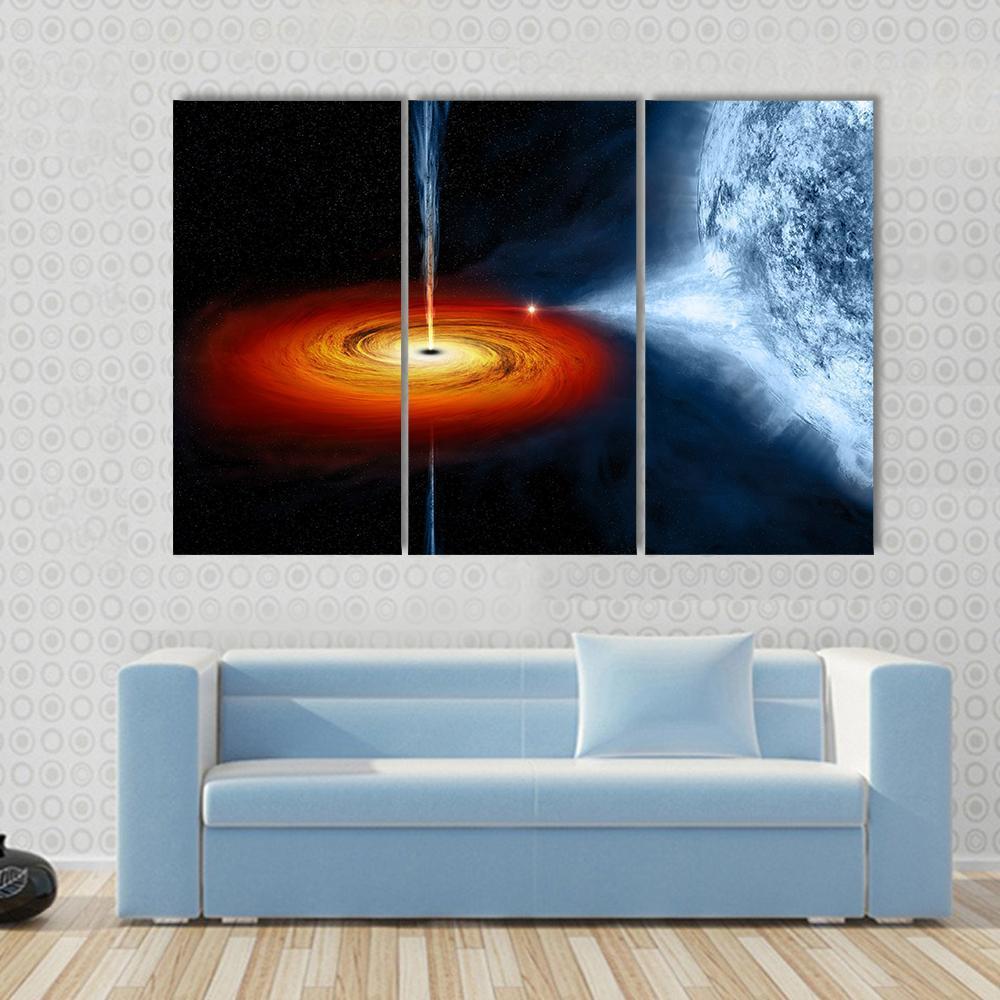 Black Hole Sucking Big White Dwarf Canvas Wall Art-3 Horizontal-Gallery Wrap-37" x 24"-Tiaracle