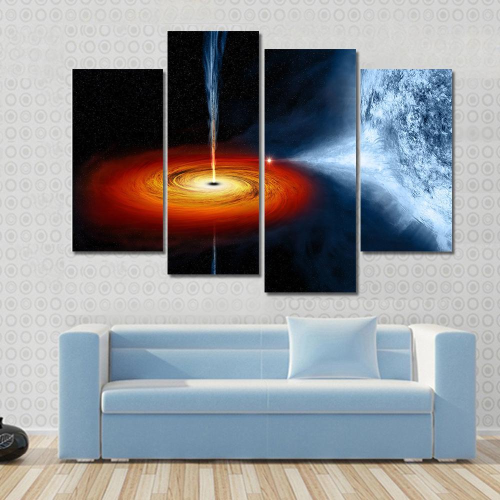 Black Hole Sucking Big White Dwarf Canvas Wall Art-4 Pop-Gallery Wrap-50" x 32"-Tiaracle