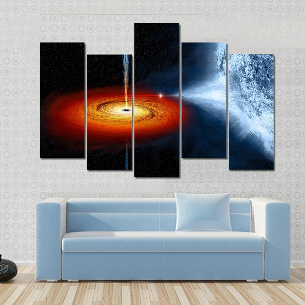 Black Hole Sucking Big White Dwarf Canvas Wall Art-5 Pop-Gallery Wrap-47" x 32"-Tiaracle