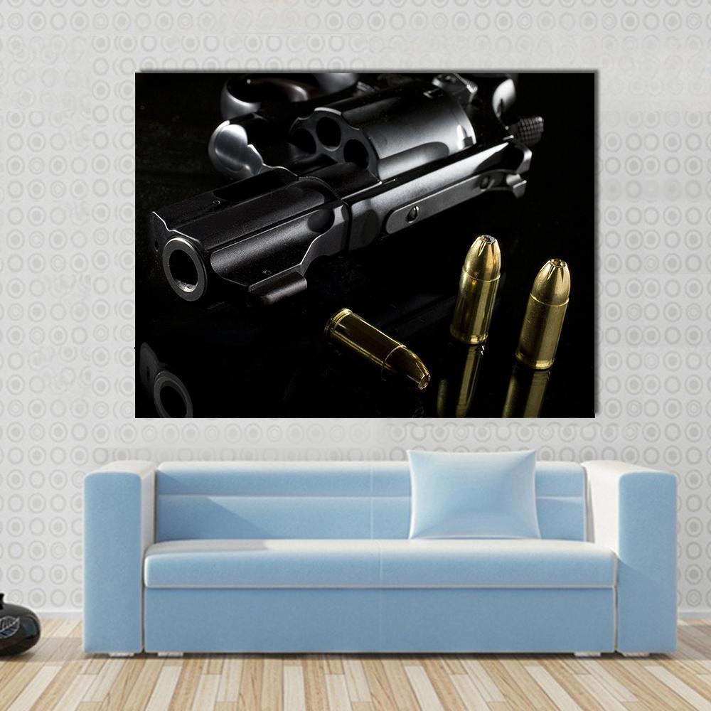 Black Revolver With Ammo Canvas Wall Art-1 Piece-Gallery Wrap-48" x 32"-Tiaracle