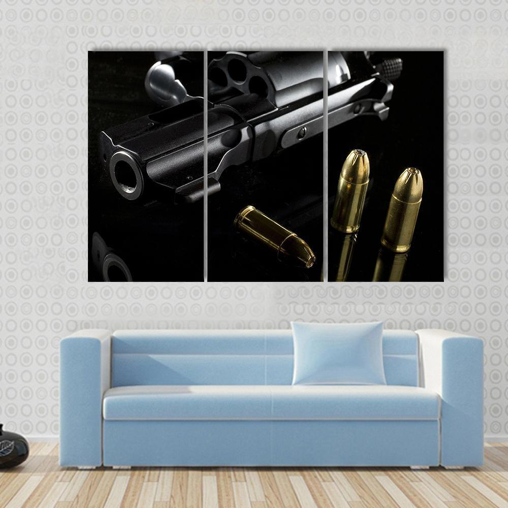 Black Revolver With Ammo Canvas Wall Art-3 Horizontal-Gallery Wrap-37" x 24"-Tiaracle