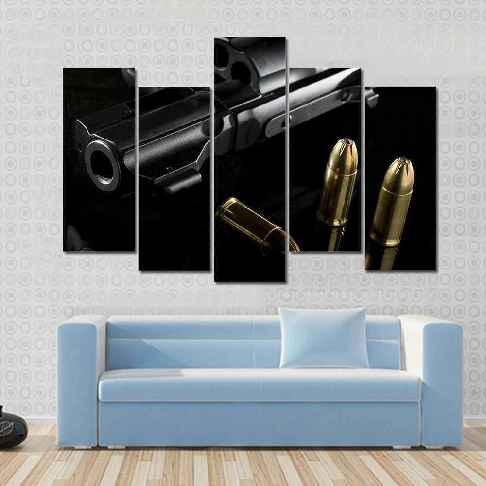 Black Revolver With Ammo Canvas Wall Art-5 Pop-Gallery Wrap-47" x 32"-Tiaracle