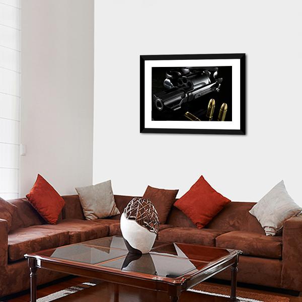 Black Revolver With Ammo Canvas Wall Art-3 Horizontal-Gallery Wrap-25" x 16"-Tiaracle