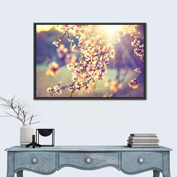 Blooming Tree & Sun Flare Canvas Wall Art-1 Piece-Floating Frame-24" x 16"-Tiaracle