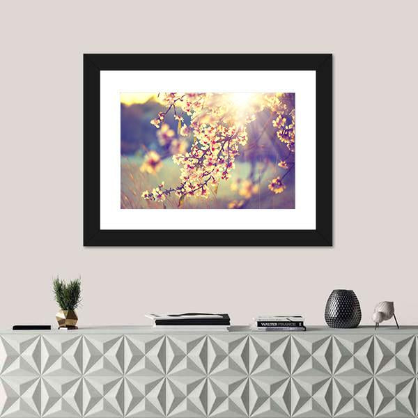 Blooming Tree & Sun Flare Canvas Wall Art-1 Piece-Framed Print-20" x 16"-Tiaracle